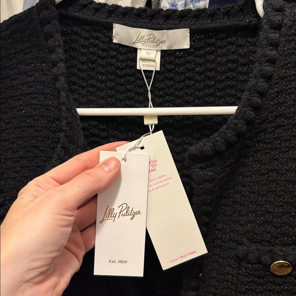 Lilly Pulitzer NWT black metallic Kenton Cardigan, M - Picture 3 of 6